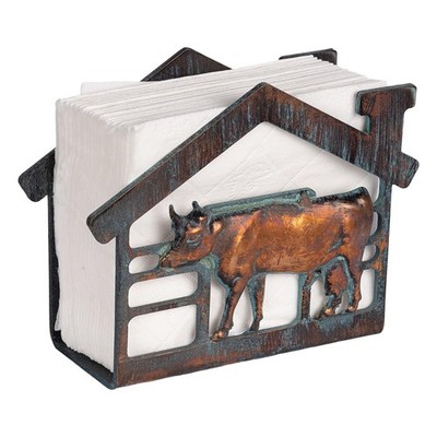 CLYB Metal Cow Napkin Holder for Table, Rustic Cow, Antique Copper Patina 