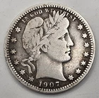 《Silver》1907 USA BARBER QUARTER -- .1808 OZ of SILVER!!!