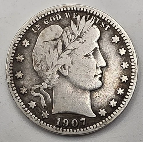 《Silver》1907 USA BARBER QUARTER -- .1808 OZ of SILVER!!!