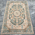 4x6 ft Vintage French Handmade Floral Needle Point Aubusson  Wool  Kilim Rug