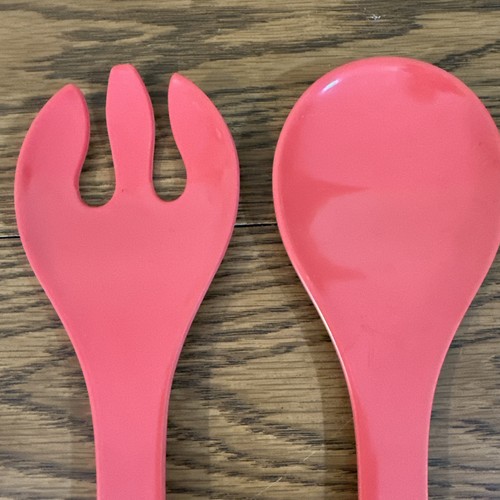Melamine Salad Utensils Serving Fork Spoon 1970s Orange Vintage~12.5" - Picture 3 of 4