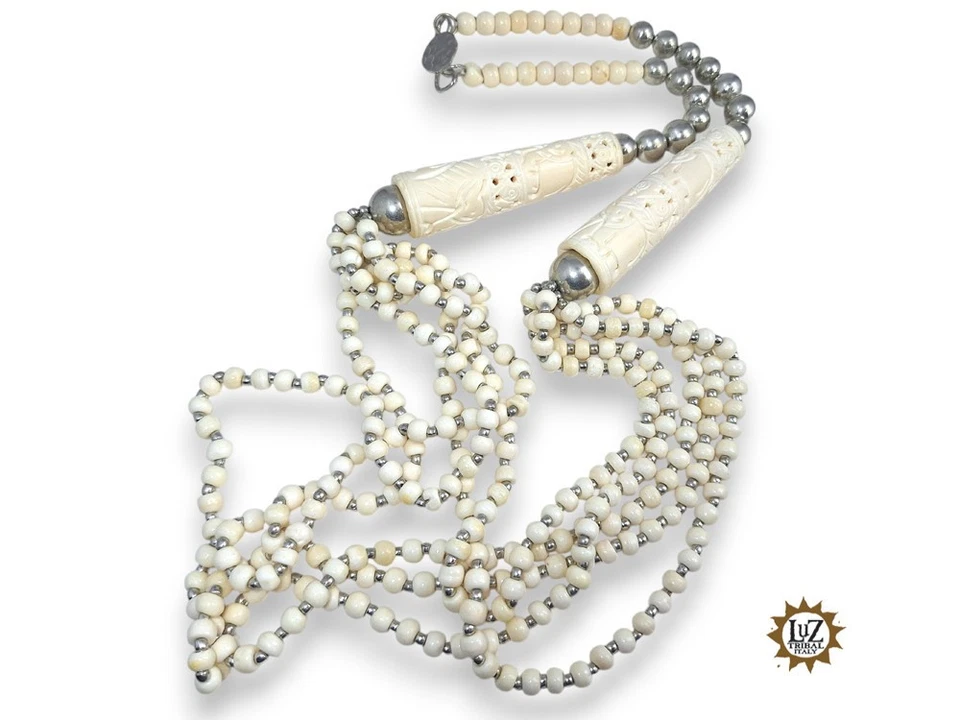 Collana Etnica in perline di osso di bufalo - Collana Tribale vintage Africano - Immagine 4 di 4