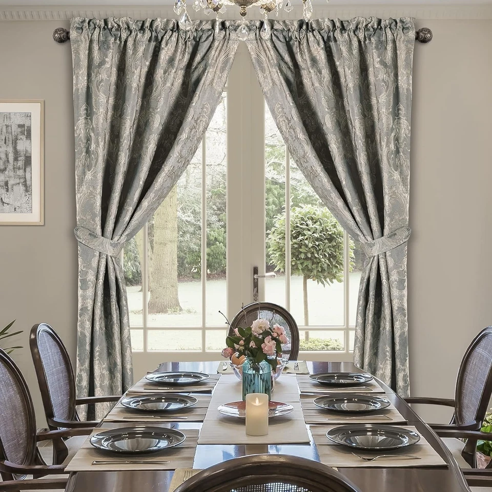 Cortinas Damasco de Lujo para Dormitorio, Forradas Chenille Grueso Jacquard Blackout Foto 2 de 4