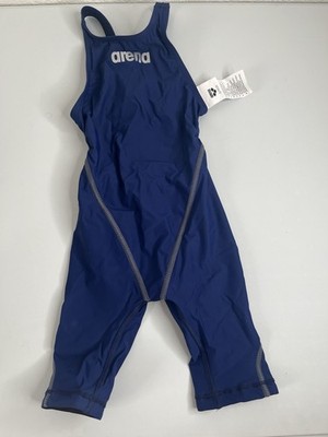 NWT Arena Girls Junior Racing Suit Powerskin St Next Open Back Swim Navy