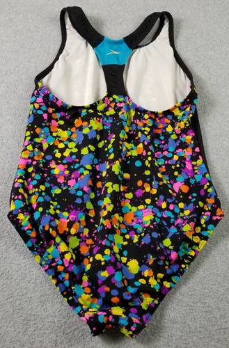 Speedo Swimsuit Girl's 16 Abstract Paint Splatter One Piece Racerback Sleeveless - Picture 5 of 15