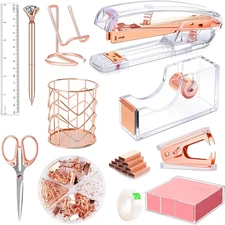 Rose Gold Office Supplies and Accessories, Acrylic Stapler, Staple Remover, Tape