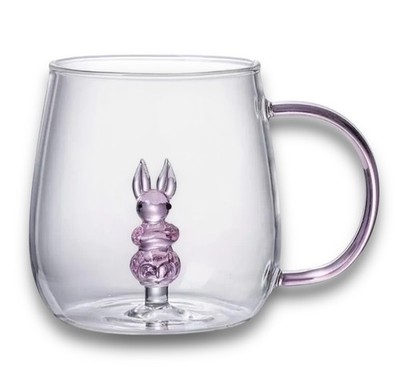 3D Bunny Glass Mug / Cup 400ml - Present / Gift