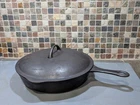 Vintage Antique Griswold Puritan #9 Cast Iron Dual Spout Skillet With Lid