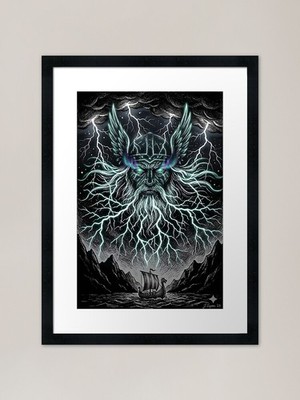 Thor Nordischer Donnergott Kunst | Wikinger gerahmtes Wandbild Poster Leinwanddruck Bild
