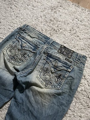 Miss Me Capri Damen Jeans Blau Low Rise Stretch bestickt Nieten Size 31