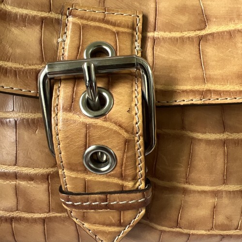 VINTAGE DOONEY & BOURKE HOBO-TASCHE AUS LEDER MIT KROKO-PRÄGUNG HELLBRAUN HANDTASCHE LOGO ANHÄNGER - Bild 3 von 17