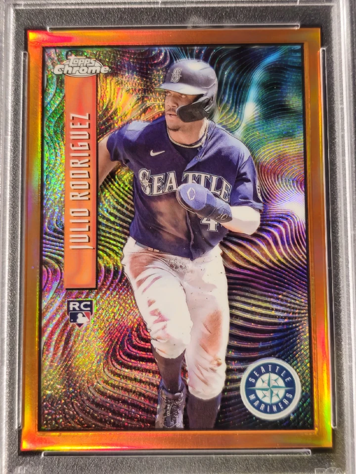2022 TOPPS CHROME SONIC EXPOSE-ORANGE #EX-2 JULIO RODRIGUEZ RC #16/25 🔥 - Image 2 of 4
