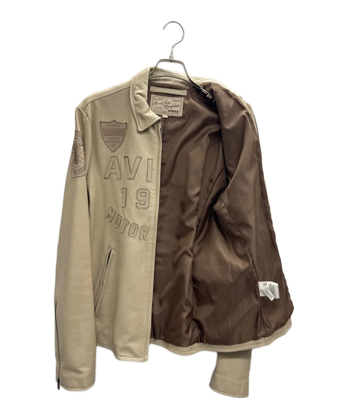 AVIREX 40th Anniversary Model Leather Riders Jacket Men's Size L Beige - product detail image 3
