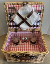 Wicker Picnic Basket Set By Picnic Time W/ Service For 2 Include Plates Utensils