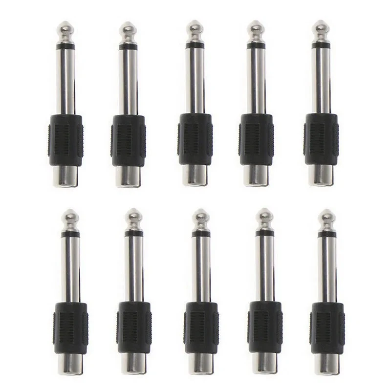 10 Pièces Adaptateur Audio RCA Femelle Vers Jack 6,35mm 1/4" Mâle Mono - Photo 1/1
