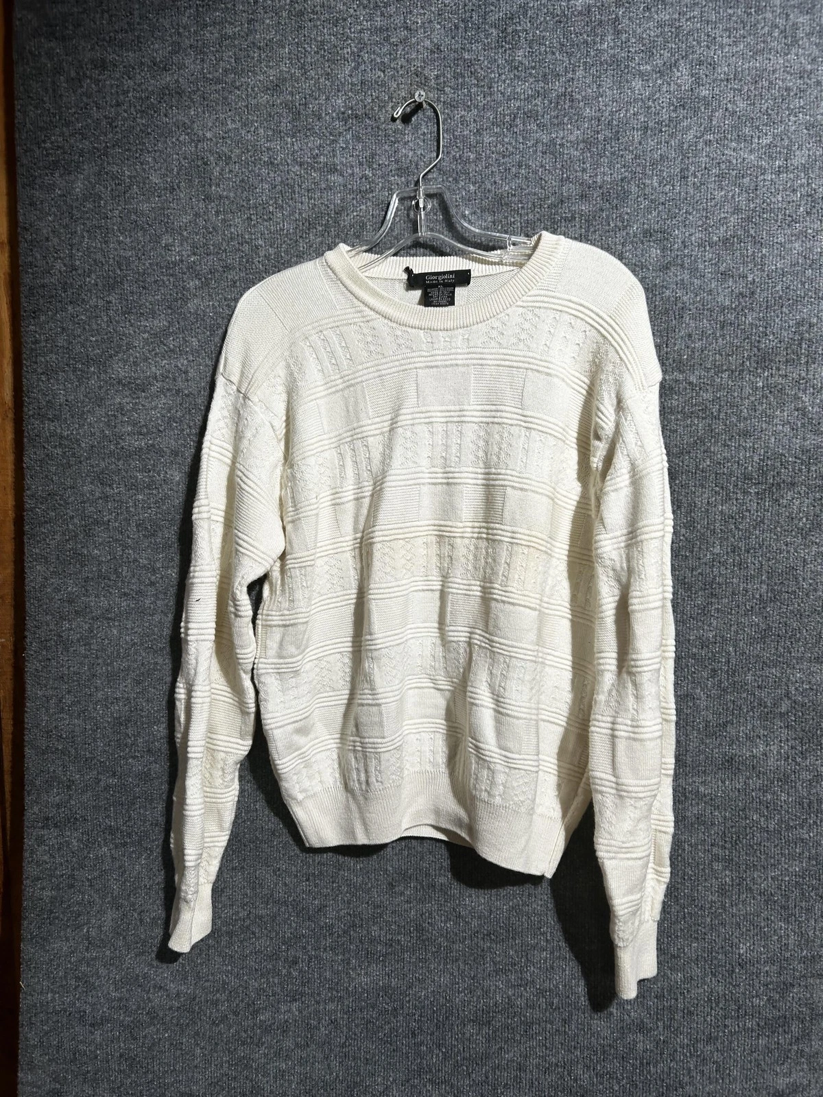Giorgiolini Sweater Mens XL White Stripe Knit Wool Viscose Crewneck Made Italy