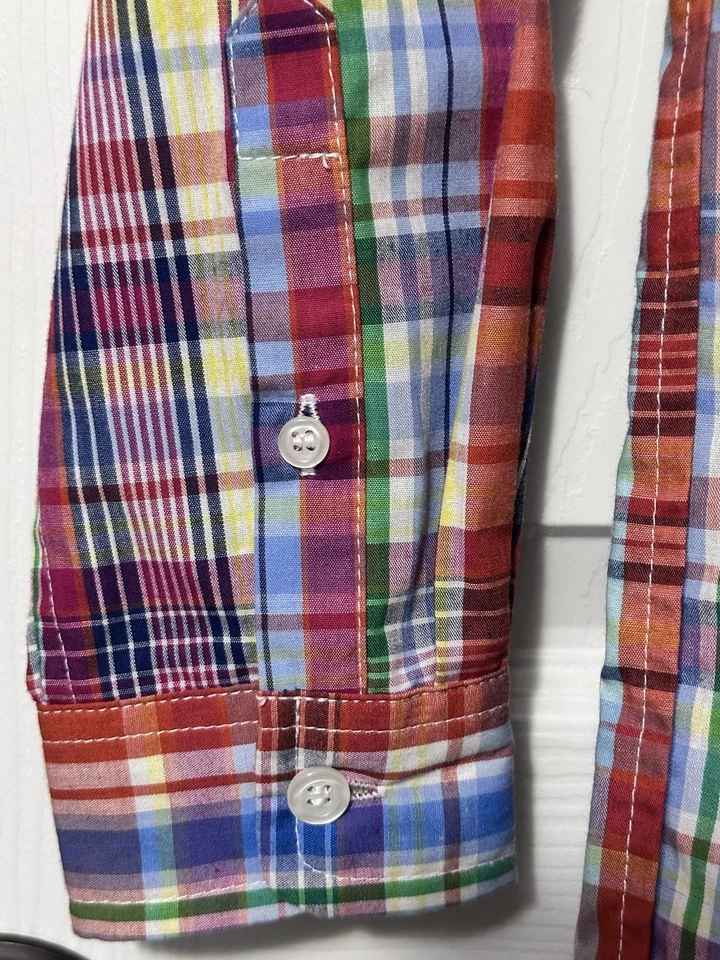 Camisa J Bailey Boy Naranja Azul Verde A Cuadros Manga Larga Con Botones Roscoe Talla 8 Foto 4 de 4