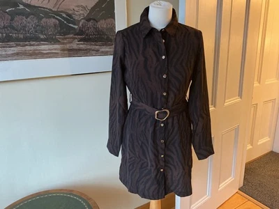 New Look Petite Brown/Black Tiger Print Mini Shirt Dress Size 10 - Image 1 of 4