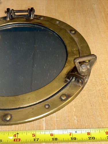 Vintage 12" Brass Porthole Mirror Nautical Maritime Wall Decor Ship Cabin Window - Picture 2 of 13