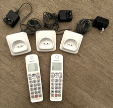 2 Panasonic KX-TGDA52 Cordless Handset Phones w/ 3 Charging Bases PNLC1077 White