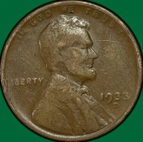 1933-D Lincoln Wheat Cent Fine F Coin #34961