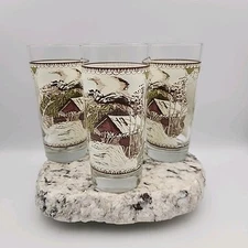 VTG Johnson Brothers Friendly Village Tall Water Iced Tea Glass Covered Bridge 3