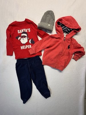 Toddler Boys 18M Clothing Bundle Polo Ralph Lauren Hoodie OshKosh Santa Shirt