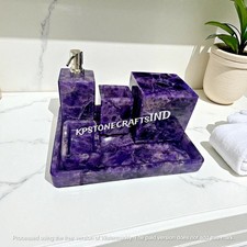 Handmade Amethyst 5 Piece Bathroom Set   Luxury Crystal Vanity Decor Purple Soap