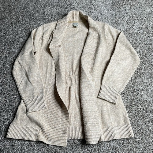 Ll Bean Cardigan Sweater Women’s Small Tan Chunky Knit Cozy Preppy Mom Relaxed