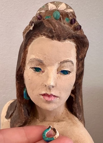 Vintage Sculpture Woman Hand-Painted Fantasy Goddess Panther Tarot Art Clay 14” - Picture 14 of 18