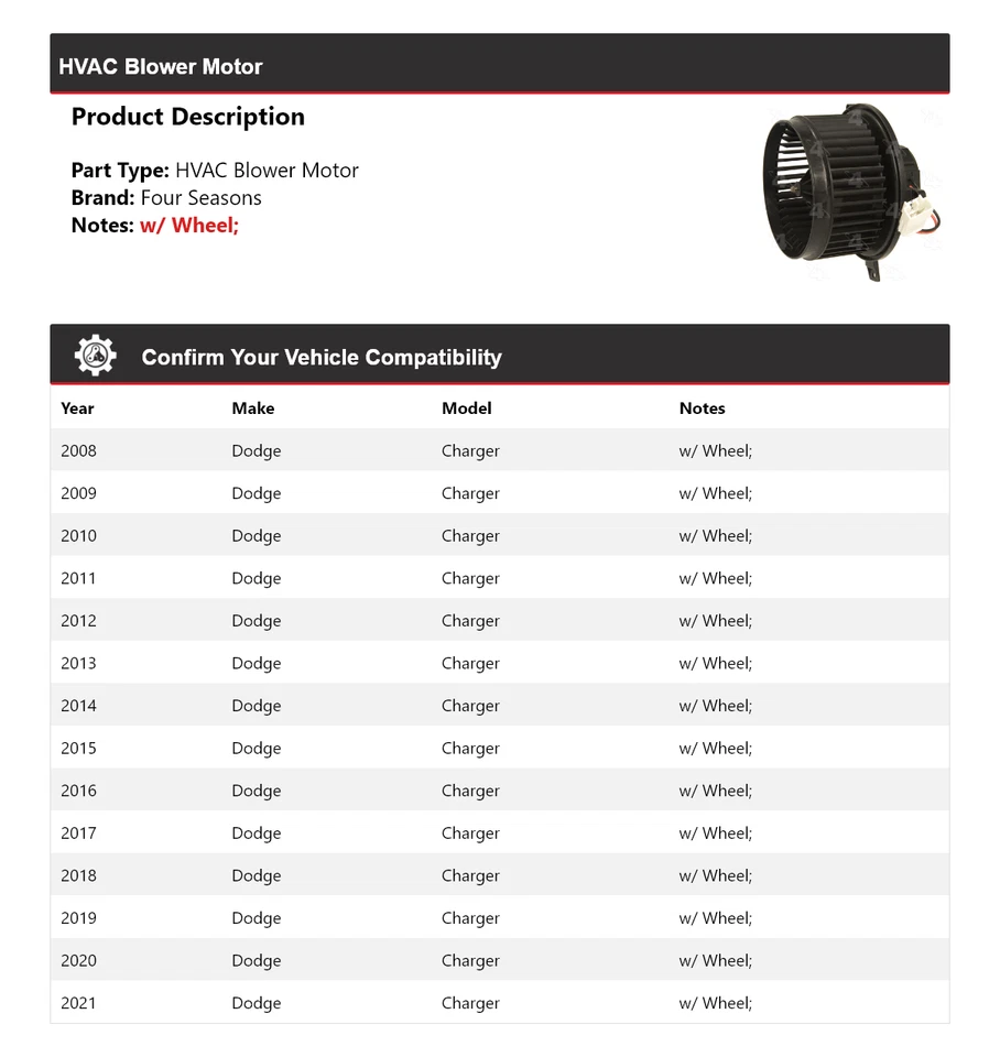 Motor soplador de climatización para Dodge Charger 2008-2021 4 estaciones 2009 2010 2011 2012 2013 Foto 2 de 4