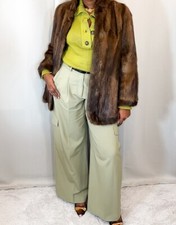 Real Fur Brown Trimmed Muskrat Bisam Vintage Lux Coat Jacket M Fr215