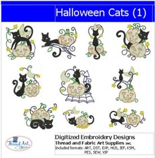 Embroidery Design Set - Halloween Cats(1) - 10 Designs - 9 Formats - USB Stick