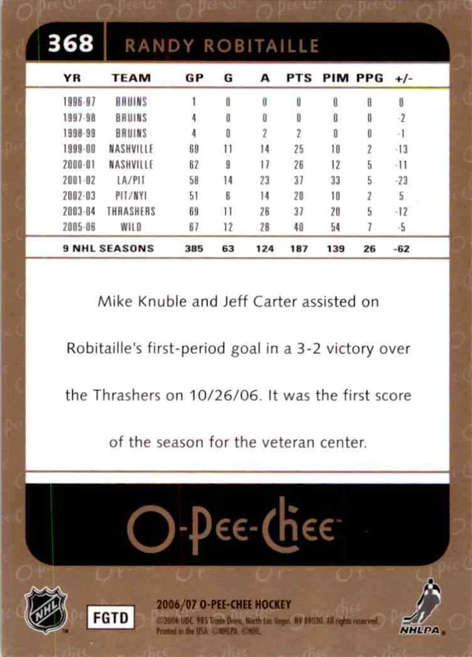 2006-07 O-Pee-Chee Randy Robitaille #368 - Image 2 of 2