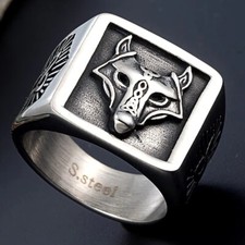 Vintage Viking Wolf Head Ring   Nordic Stainless Steel Jewelry for Men  Women