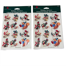 Vintage American Greetings Stickers Christmas Animals Raccoon Bunny 8 Sheets New