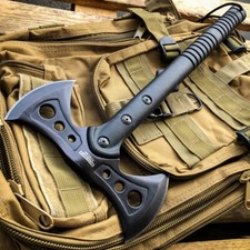 15" Tomahawk Hatchet Tactical Axe Double Blade Head Throwing Hunting Knife BLACK