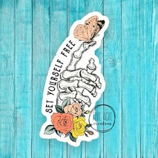 Waterproof Sticker  Skeleton Hand   Set Yourself Free Awareness Sticker
