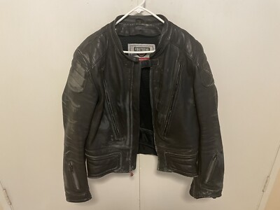 First Gear Hein Gericke Black Leather Cafe Racer Motorcycle Jacket Sz 44