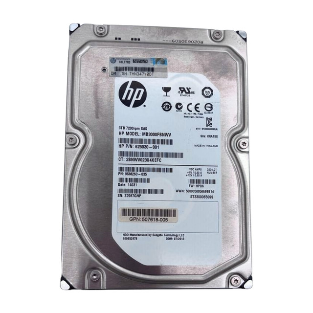 HP 507618-005 3TB 6G DP SAS 7.2K 3.5" Hard Drive w60