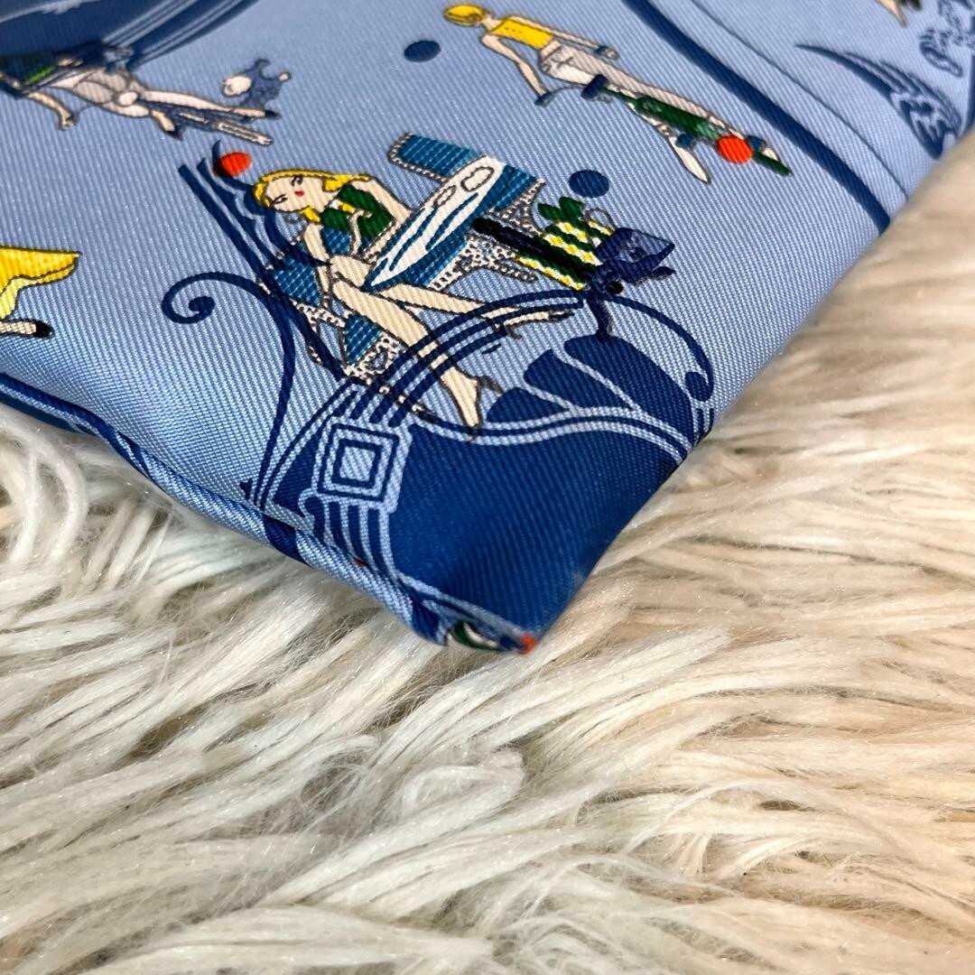 極美品✨エルメス　シルキーポケット　ポーチ　コスメケース　シルク　ブルー　Z刻印 HERMES Silky Pocket Pouch Cosmetic Case Clutch Bag Silk Blue