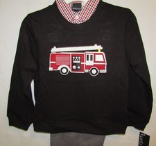 NEW VAN HEUSEN BOYS 3-PIECE SET WITH BLACK FIRETRUCK SWEATSHIRT SIZE 5 6 7
