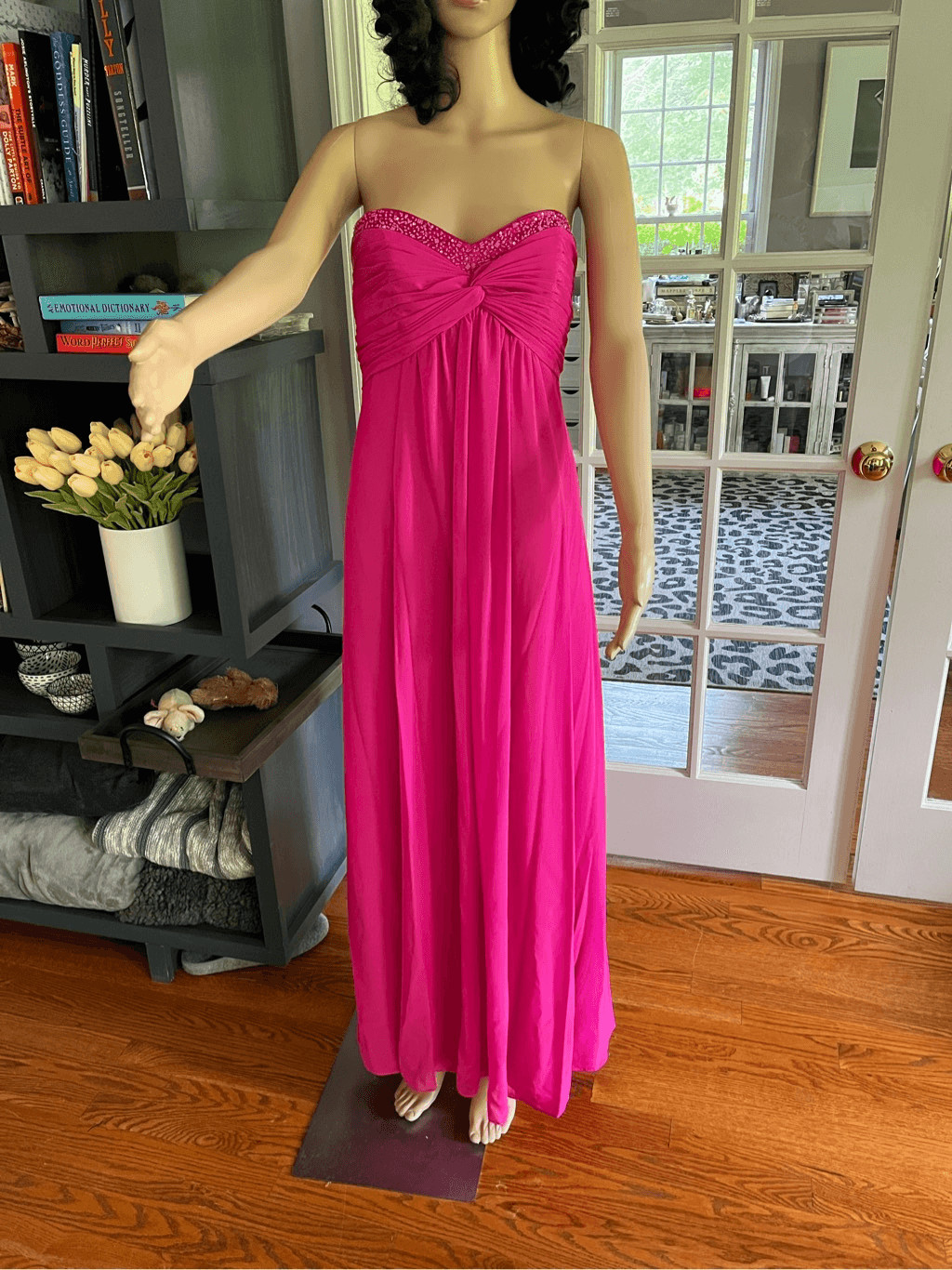 Hot Pink Women Dresses 2026.David's Bridal Hot Pink Chiffon Crystal Embellished G… - Gem