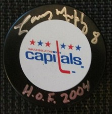 LARRY MURPHY SIGNED INSCRIBED WASHINGTON CAPITALS HOCKEY PUCK w/ COA HOF 04