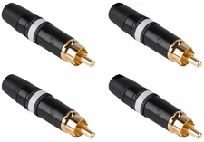 (4) Neutrik Rean NYS373-9 RCA Male Phono Plug Black - Gold Contacts - White Ring