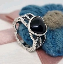 Genuine Pandora Mi Amor Black Onyx Heart Ring size 50 💕Rare Discontinued 