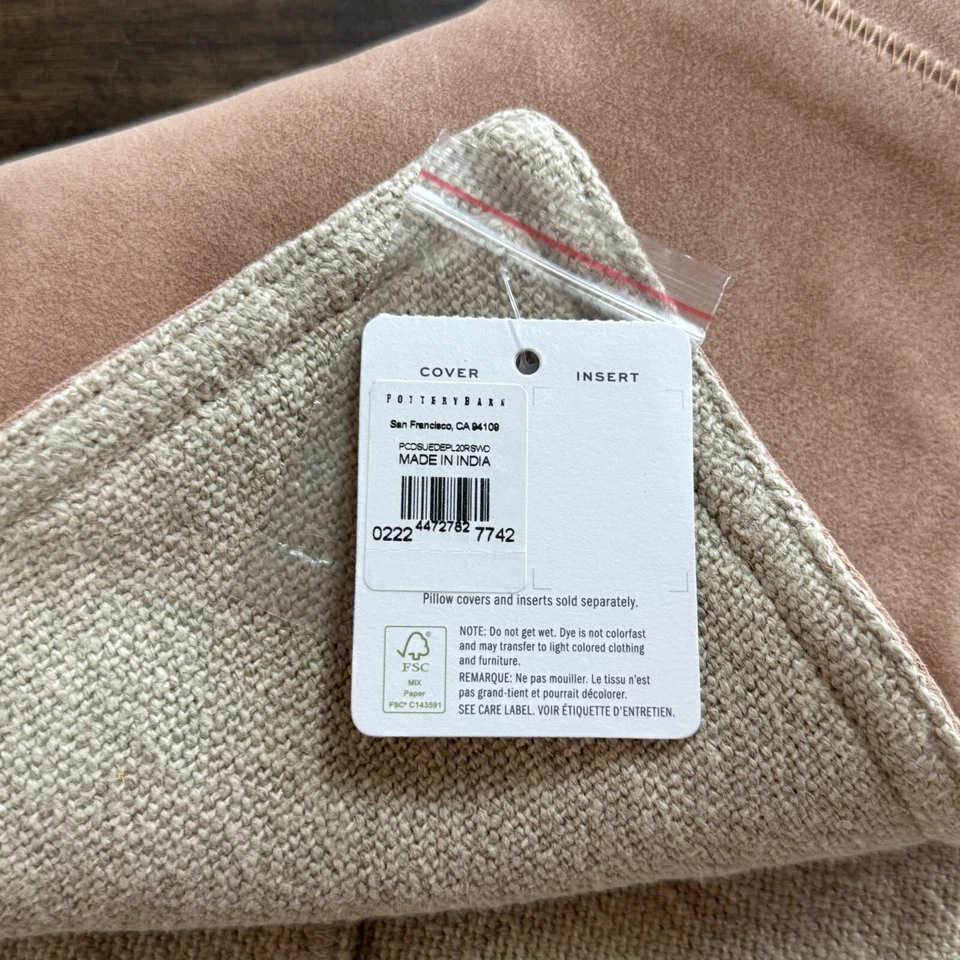 POTTERY BARN PIECED SUEDE / LINEN PILLOW COVER 20" x 20" ~ ROSEWWOD - Image 3 of 4