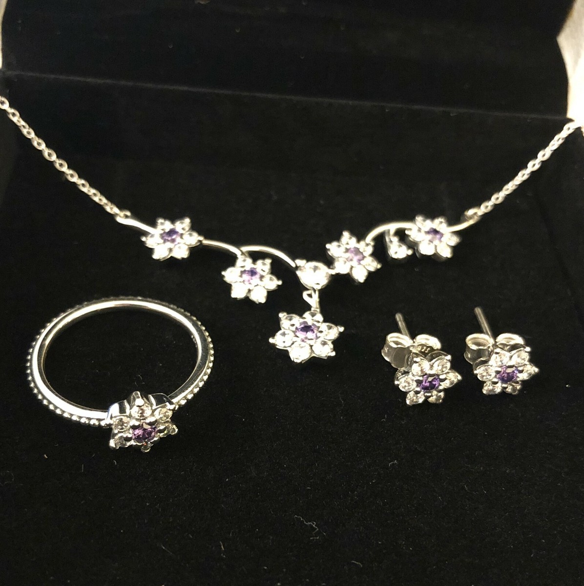 Pandora Forget Me Not Earrings, Ring+Necklace Set #290690ACZ Pandora Forget Me Not Earrings, Ring+Necklace Set #290690ACZ