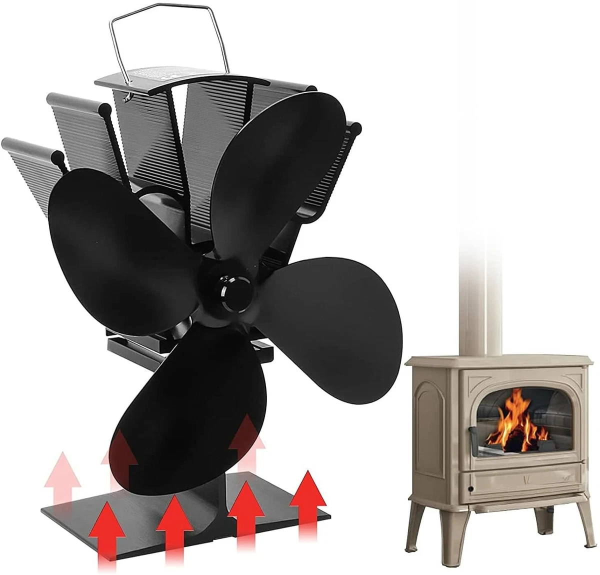 Heat Powered Wood Stove Fan with 4-Blade, Quiet Fireplace Wood Burning  Eco-Frien | eBay