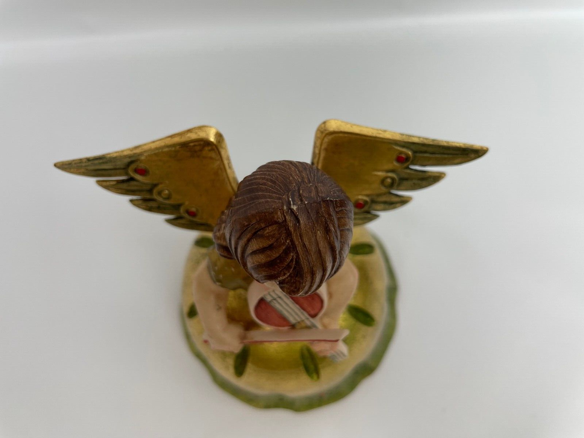 Vintage Carved Anri Wood Reuge Rotating Angel Music Box Vintage Carved Anri Wood Reuge Rotating Angel Music Box